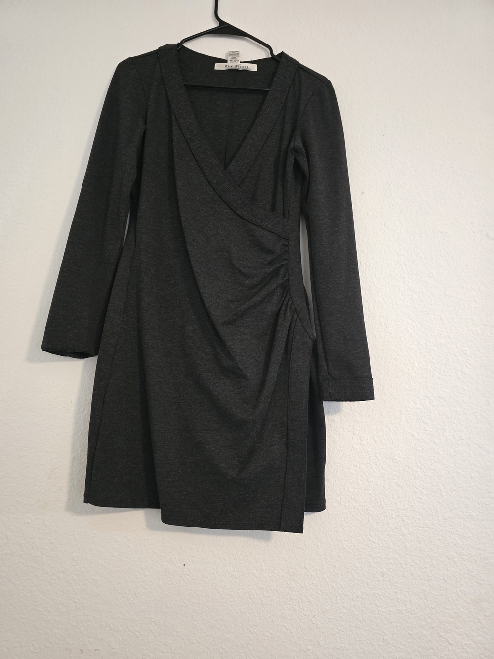 Max Studio Charcoal Wrap Dress with Long Sleeves - Picture 2 of 3